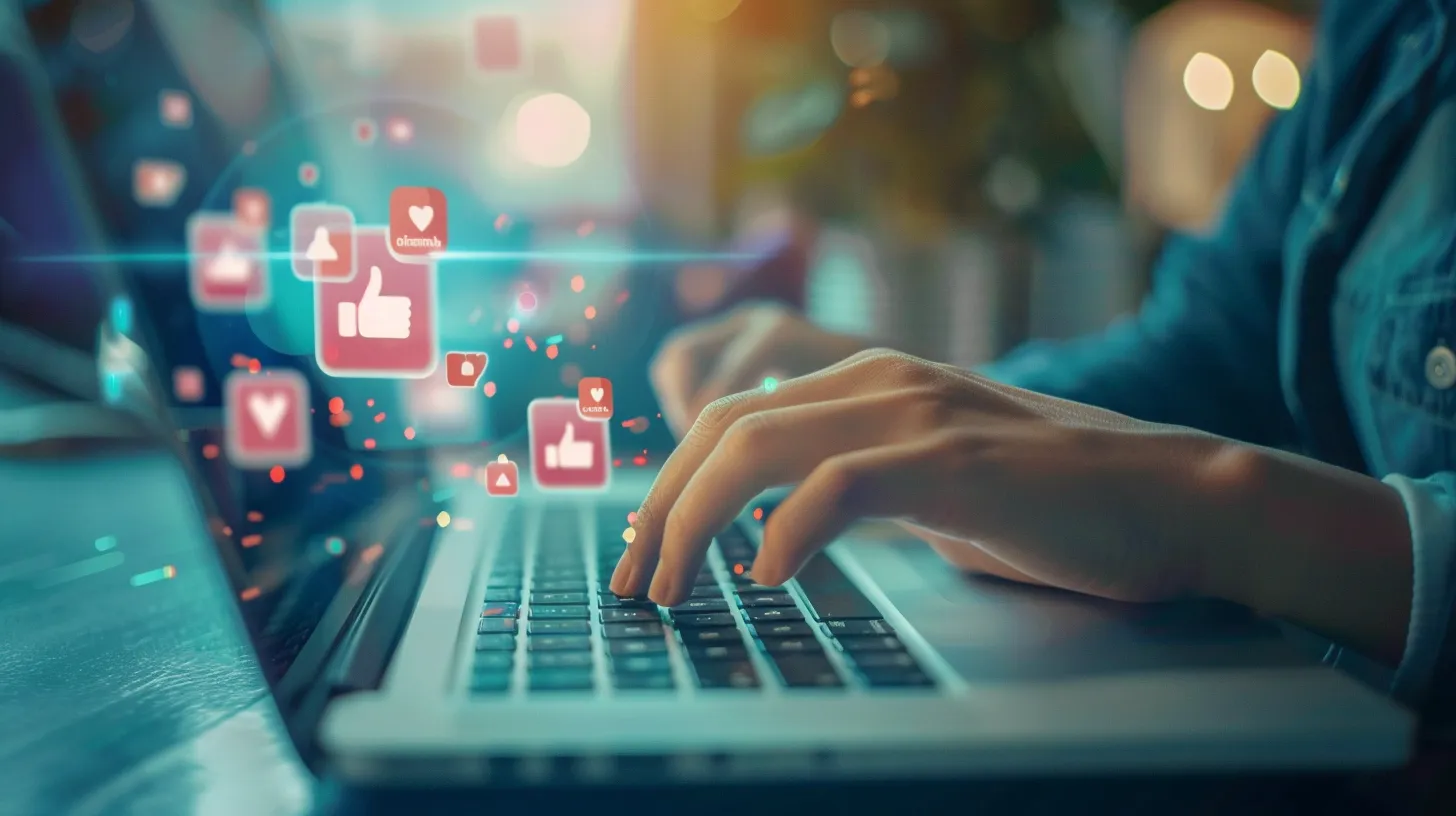 social media feed displayed on a laptop