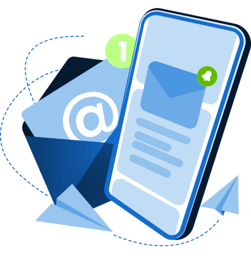 Email marketing for Shelbyville, TN businesses — an email opening on a phone beside an envelope